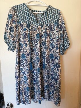 Knox Rose Blue Floral Boho Tassel Tunic Blouse/ dress Size Large